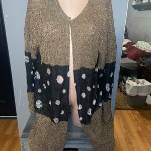 Chic Brown and Black Cardigan Sweater with V-Neck